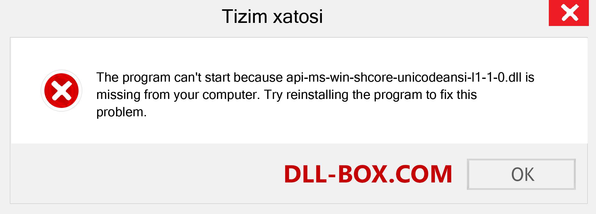 api-ms-win-shcore-unicodeansi-l1-1-0.dll fayli yo'qolganmi?. Windows 7, 8, 10 uchun yuklab olish - Windowsda api-ms-win-shcore-unicodeansi-l1-1-0 dll etishmayotgan xatoni tuzating, rasmlar, rasmlar